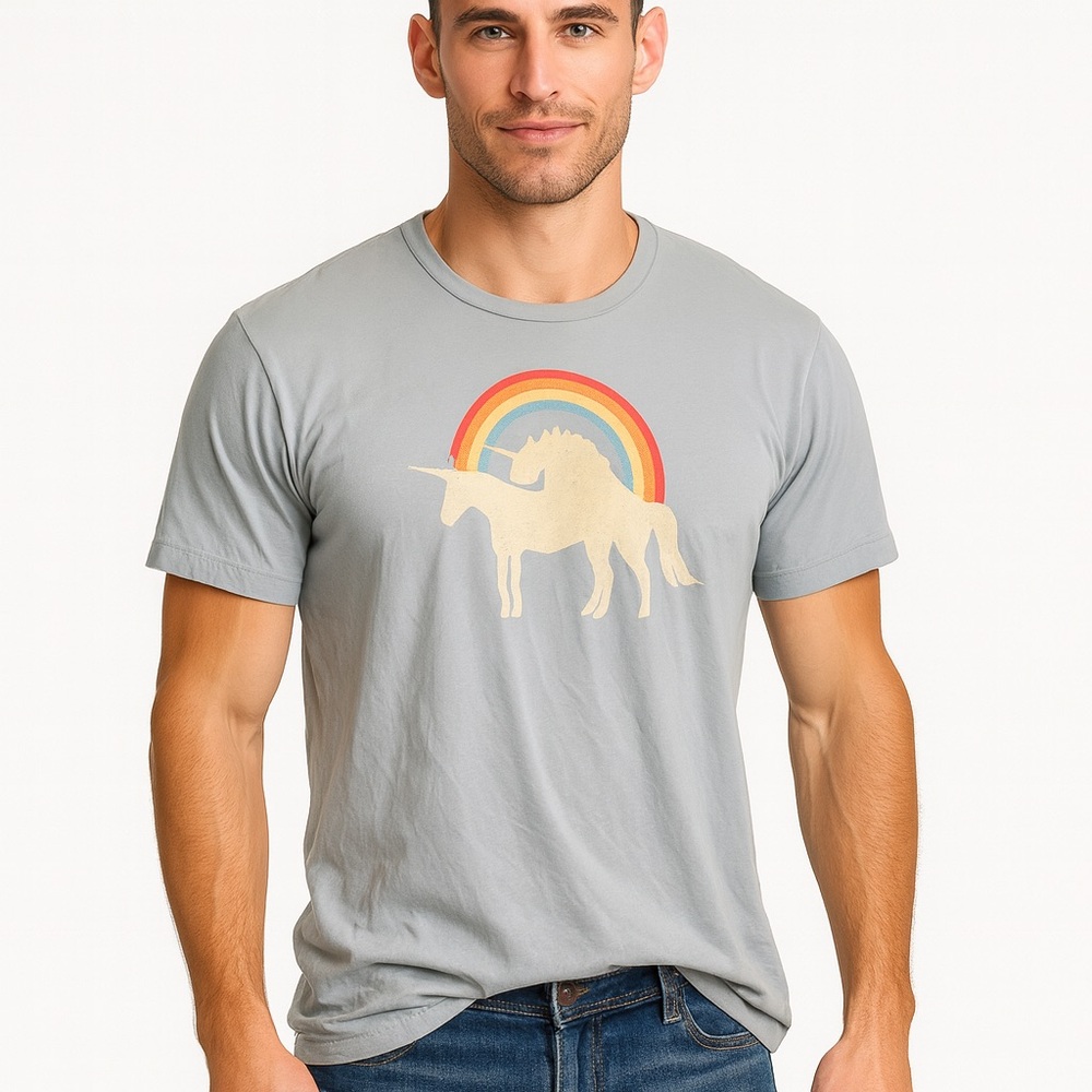 Threadless “Afternoon Delight” by Chris Bishop Unicorn/Rainbow blue Size M H4